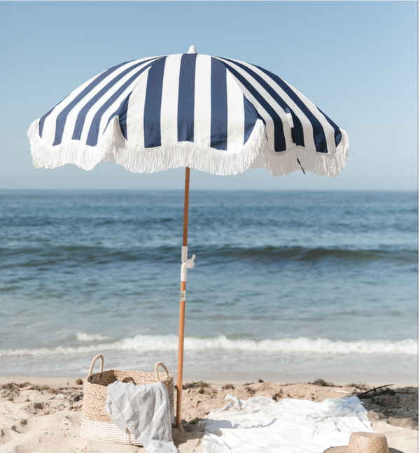 Business & Pleasure Holiday Beach Umbrella - Vintage Blue Stripe