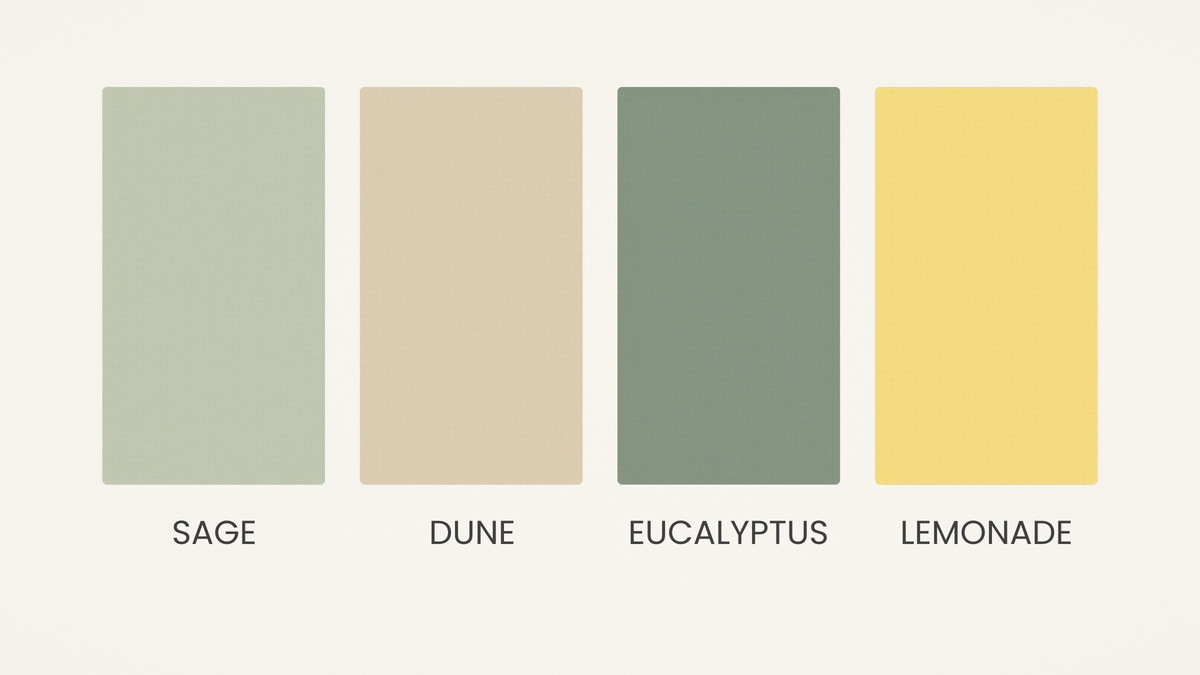 Salty Sage colour palette: sage, dune, eucalyptus and lemonade