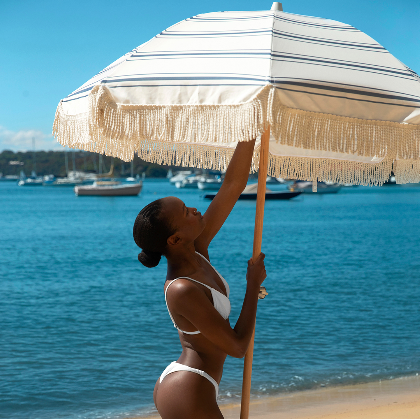 SunnyLife Premium Luxe Beach Umbrella- Resort Coastal Blue