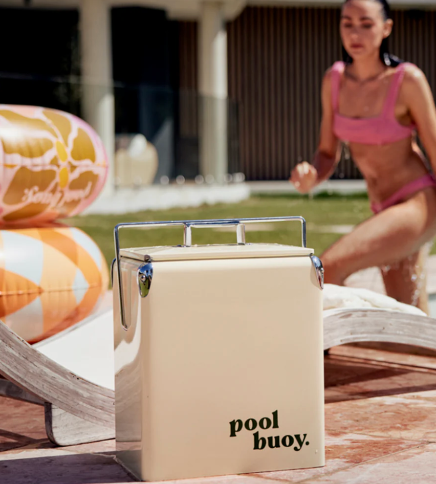 Pool Buoy Retro Cooler - Cream & Forest Green