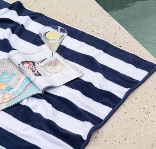Canningvale Cabana Cotton Terry Beach Towel- Navy Striped