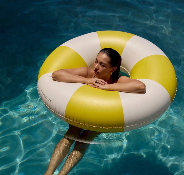 SunnyLife Luxe Tube Pool Ring - Sunshine Yellow Stripe