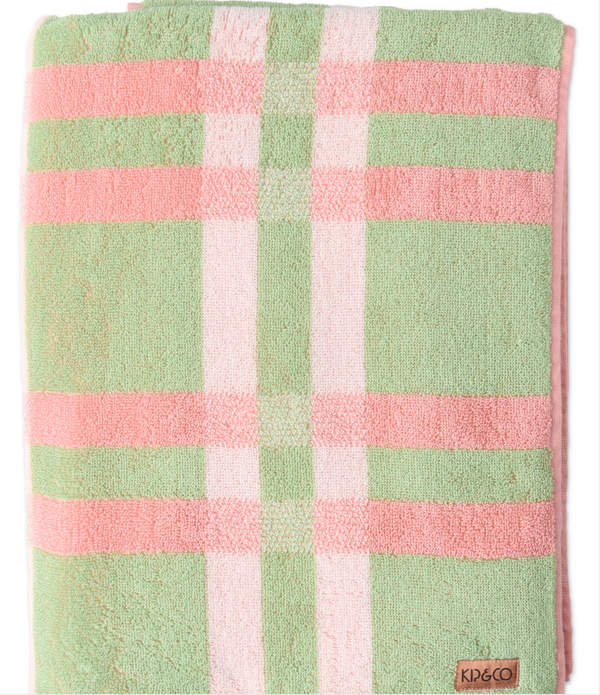 Kip&Co Terry Beach Towel - Pistachio Tartan