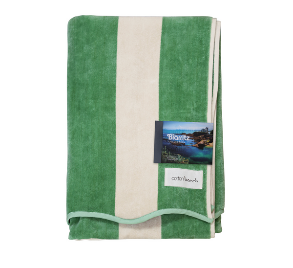 Cotton Beach Biarritz Beach Towel Scalloped Edge -Pistachio Stripe