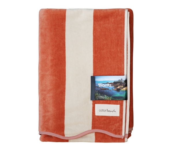 Cotton Beach Biarritz Beach Towel Scalloped Edge - Clay Stripe