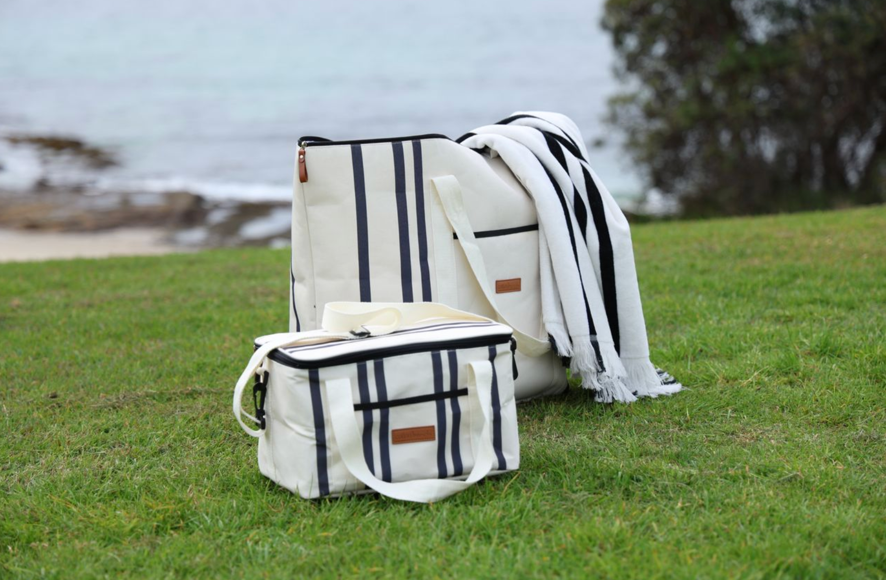 Cotton Beach St Tropez Oversized Beach Bag - Black Stripe