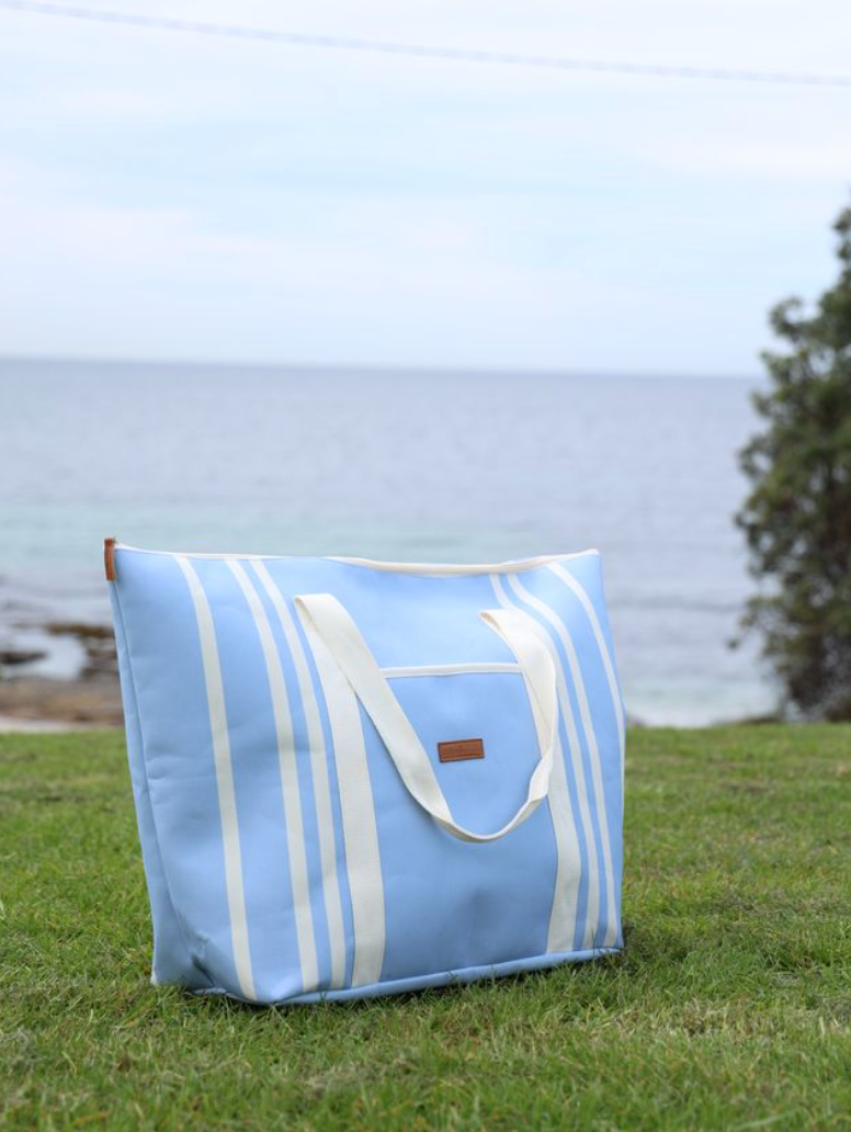 Cotton Beach St Tropez Oversized Beach Bag - Foam Blue Stripe