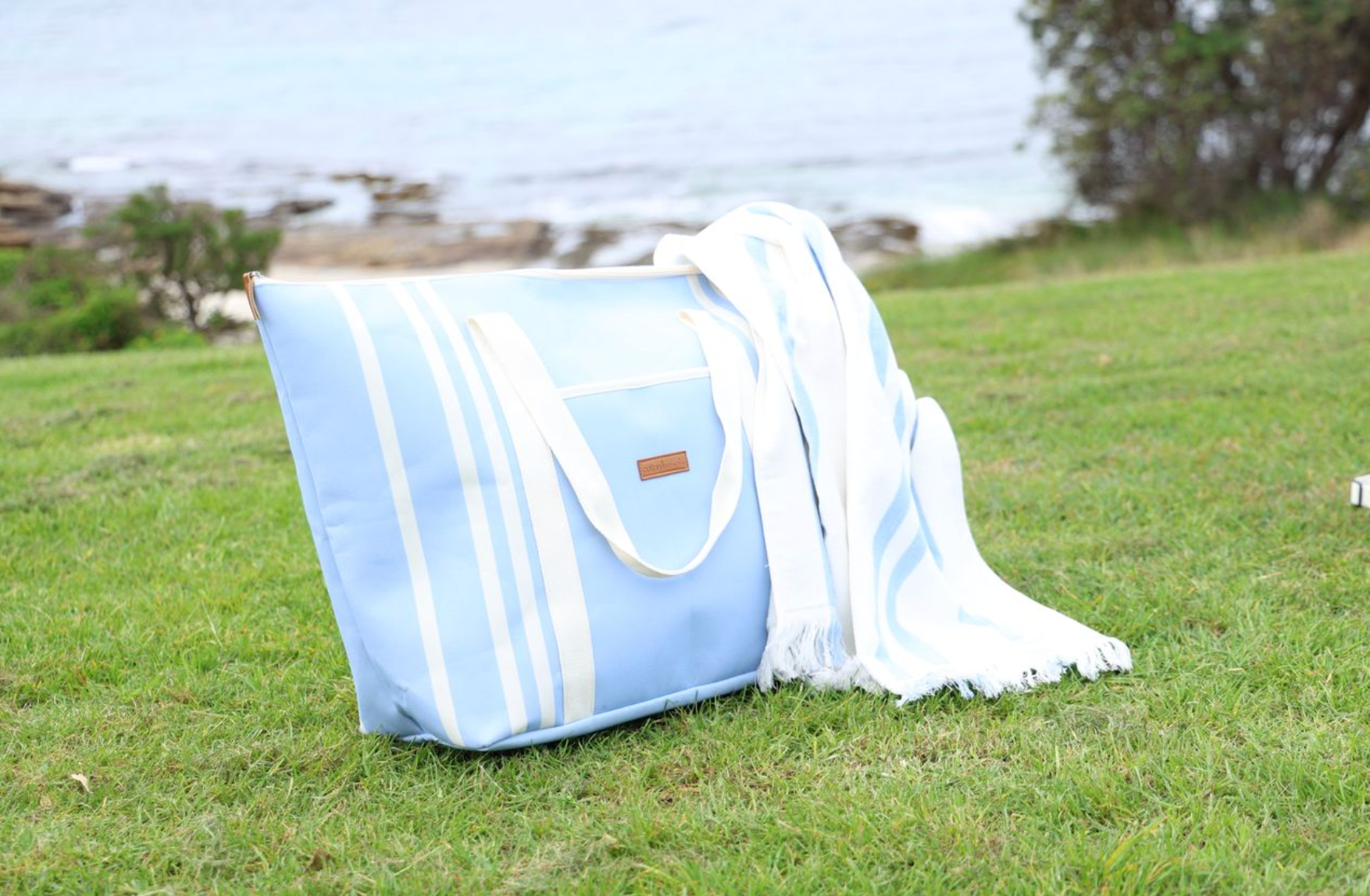 Cotton Beach St Tropez Oversized Beach Bag - Foam Blue Stripe