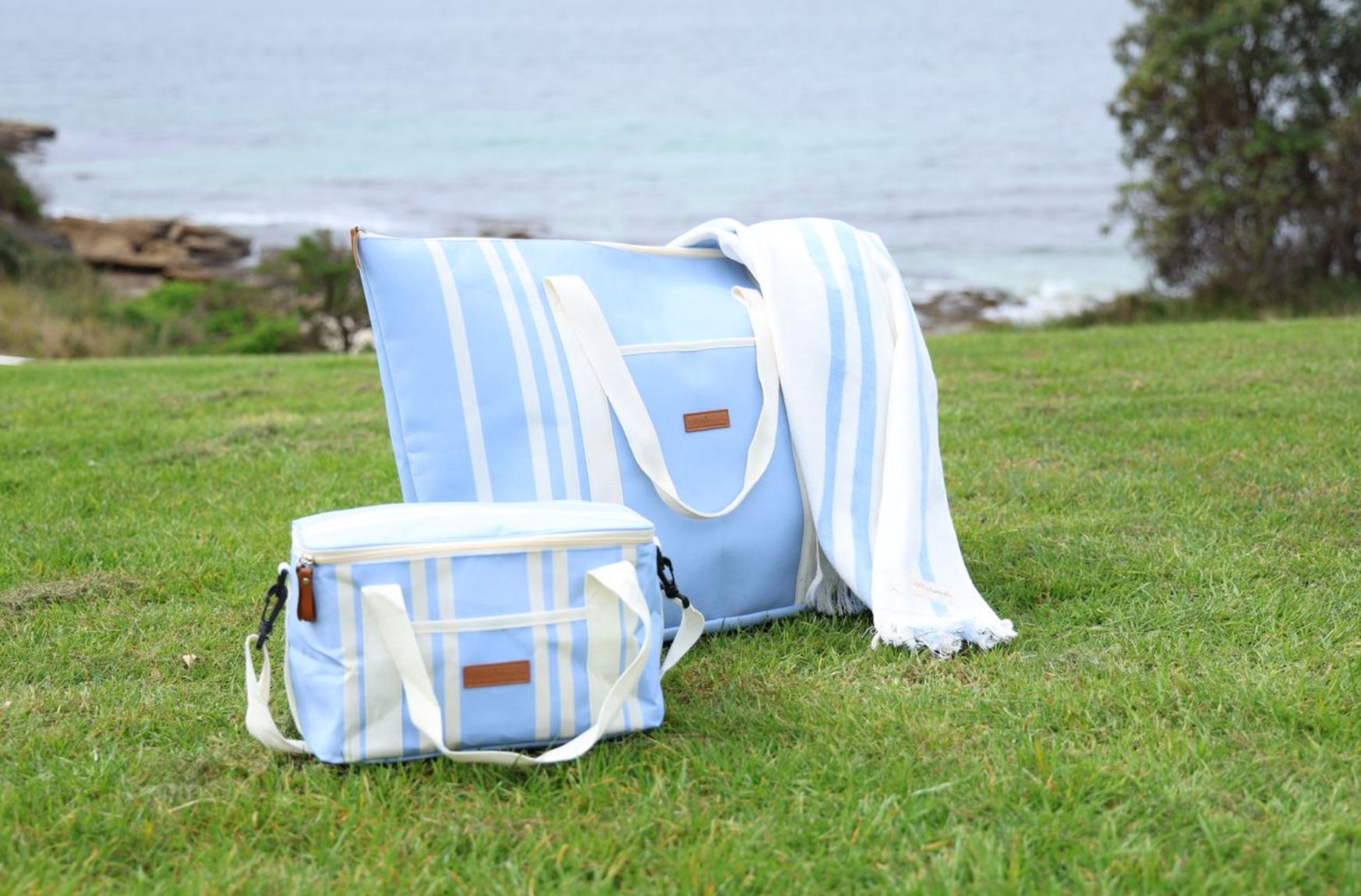 Cotton Beach St Tropez Oversized Beach Bag - Foam Blue Stripe