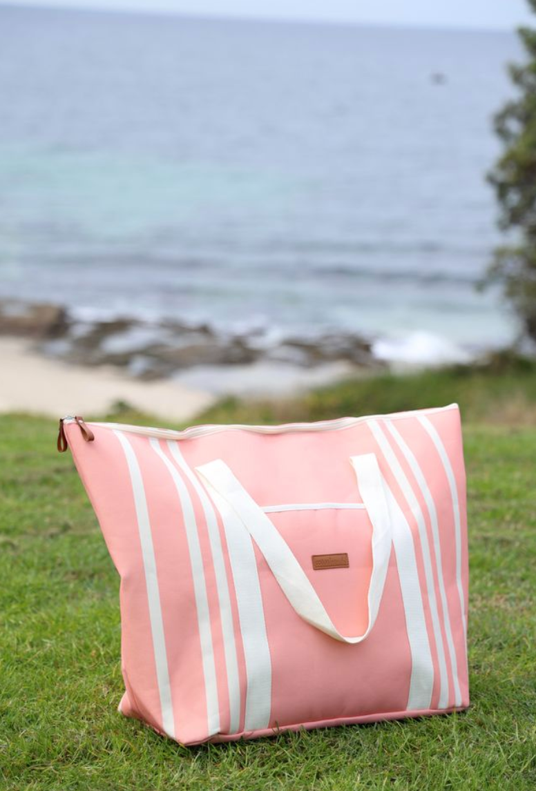 Cotton Beach St Tropez Oversized Beach Bag - Coral Pink Stripe