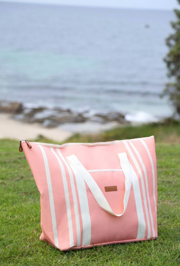 Cotton Beach St Tropez Oversized Beach Bag - Coral Pink Stripe