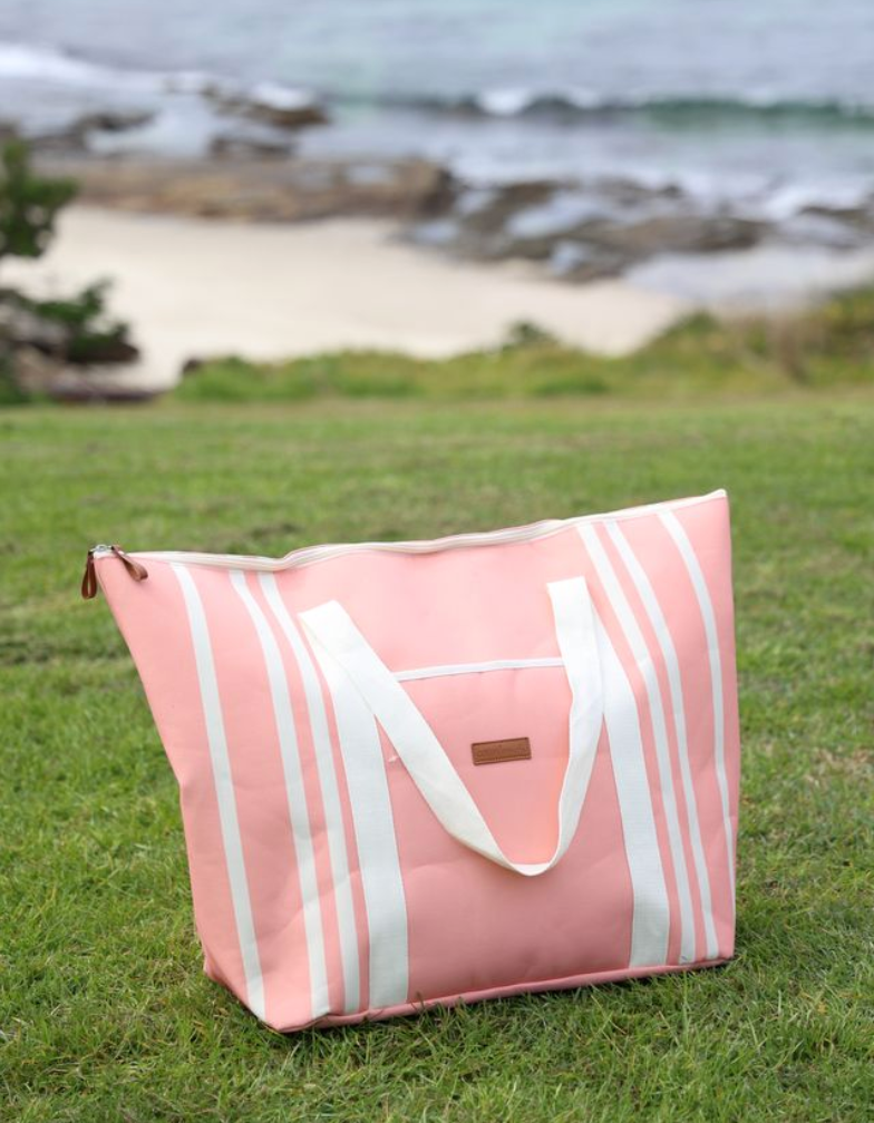 Cotton Beach St Tropez Oversized Beach Bag - Coral Pink Stripe