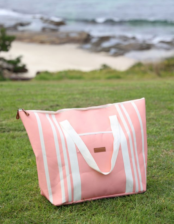 Cotton Beach St Tropez Oversized Beach Bag - Coral Pink Stripe