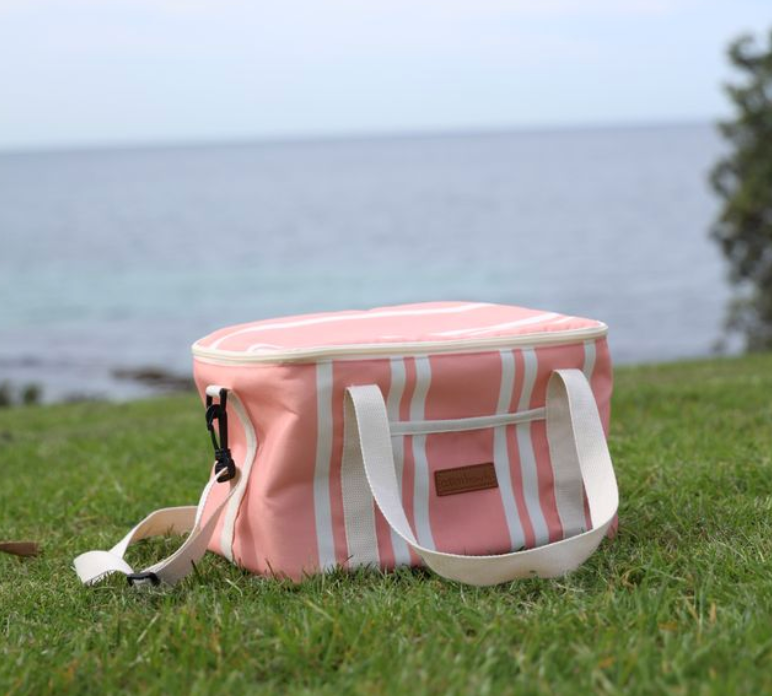Cotton Beach St Tropez Insulated Cooler Bag - Coral Pink Stripe