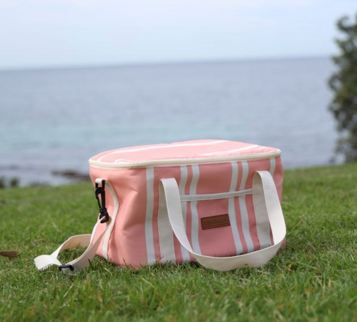Cotton Beach St Tropez Insulated Cooler Bag - Coral Pink Stripe