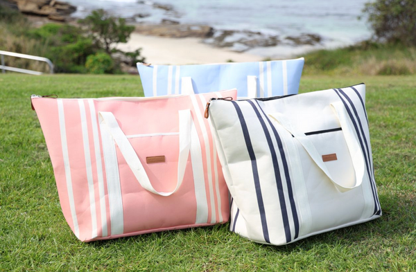 Cotton Beach St Tropez Oversized Beach Bag - Coral Pink Stripe