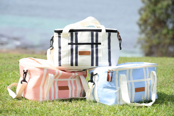 Cotton Beach St Tropez Insulated Cooler Bag - Coral Pink Stripe