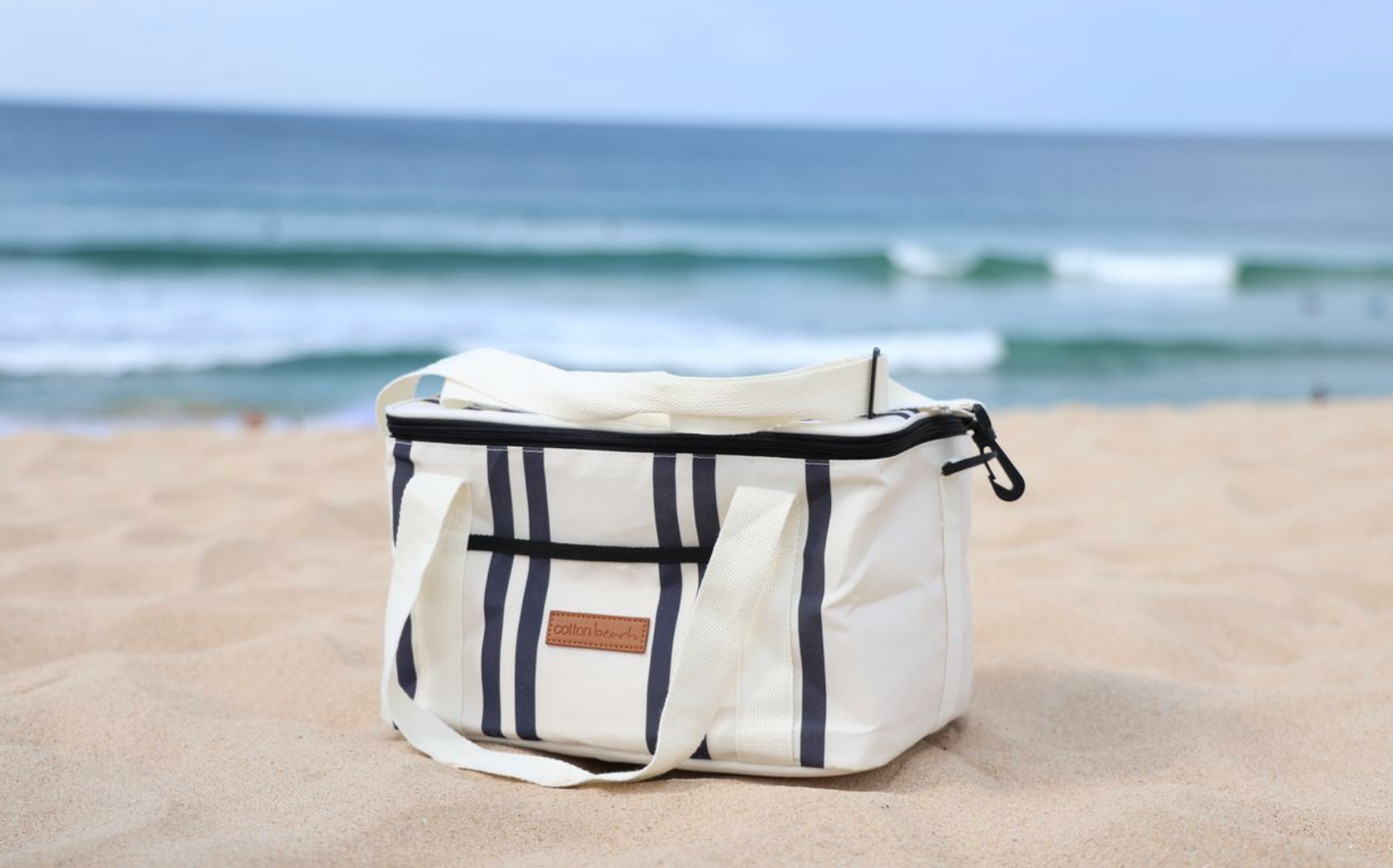 Cotton Beach St Tropez Insulated Cooler Bag - Black Stripe.