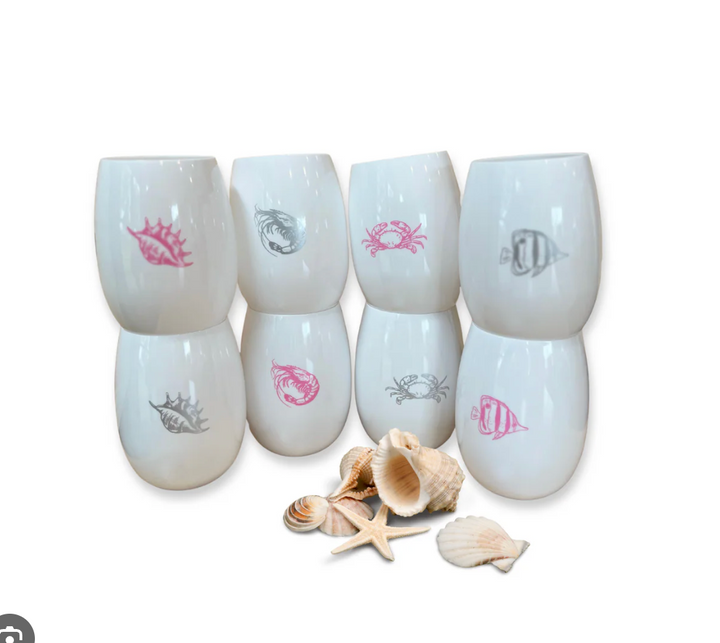 Rowdy Crowd All White Beach Glasses -By The Sea 8 Pack