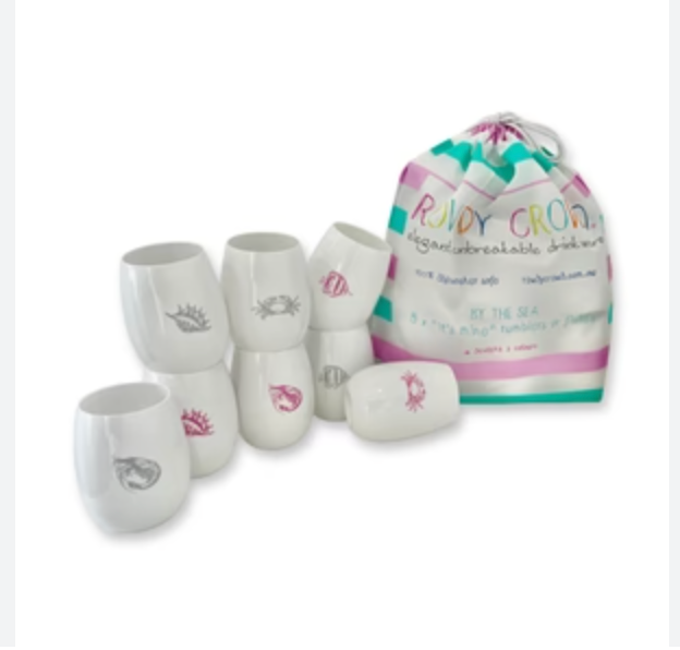 Rowdy Crowd All White Beach Glasses -By The Sea 8 Pack