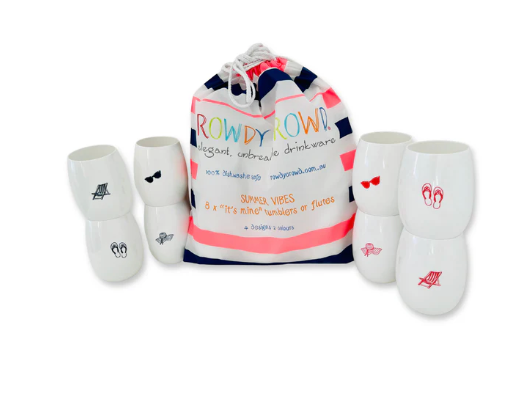 Rowdy Crowd All White Beach Glasses -Summer Vibes 8 Pack