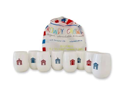Rowdy Crowd All White Beach Glasses -Beach Huts 8 pack