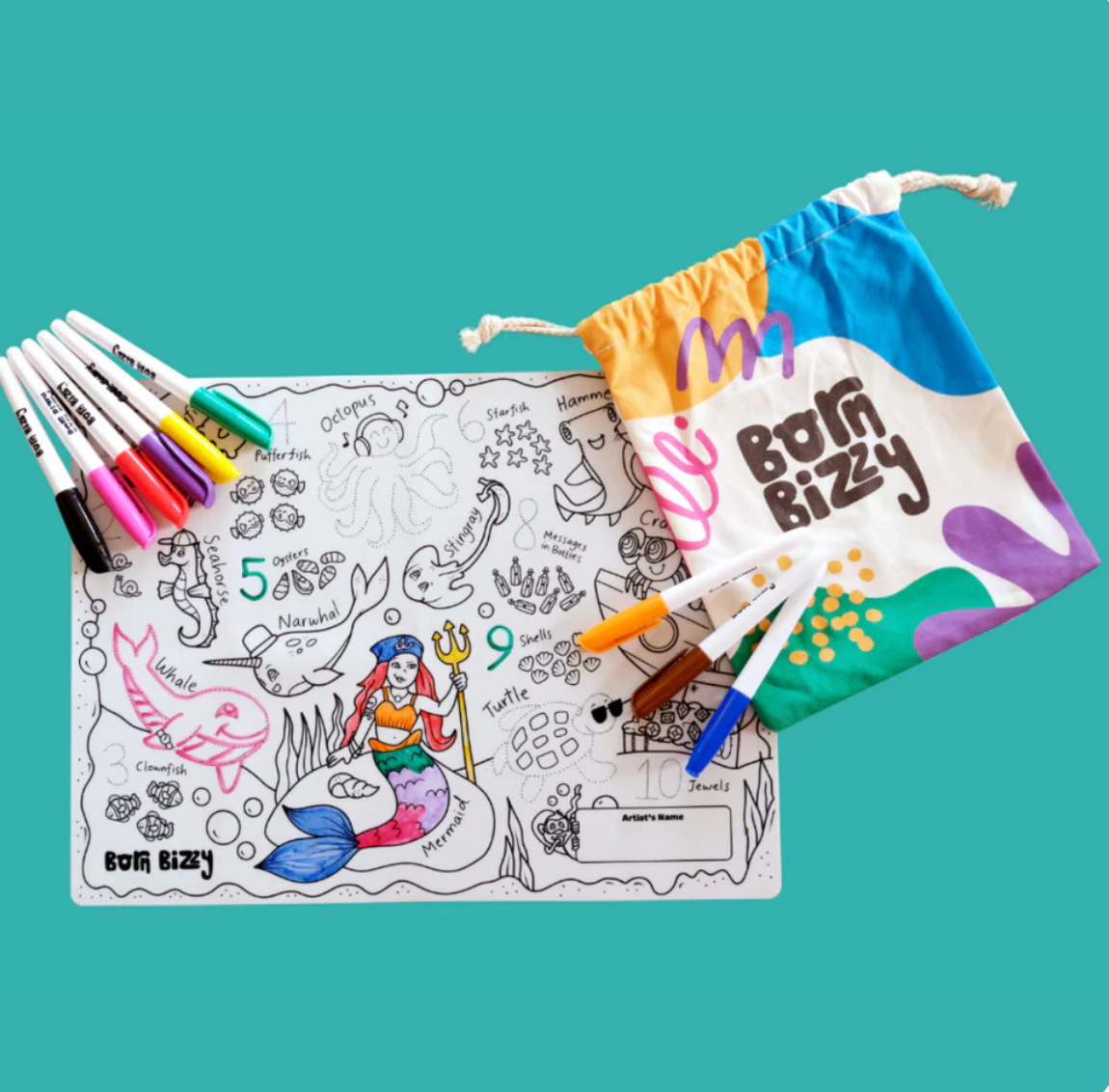 Born Bizzy Reusable Colouring Mat - Under the Sea
