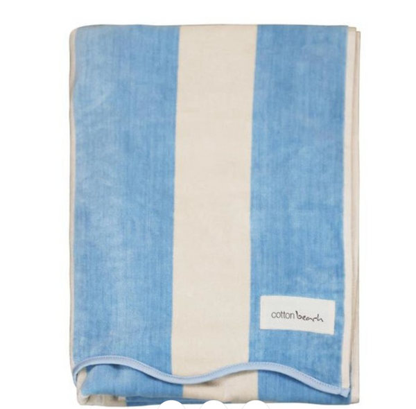 Cotton Beach Biarritz Beach Towel Scalloped Edge -Periwinkle Stripe