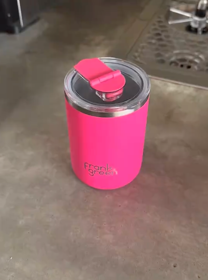 Frank Green Ceramic Reusable Cup  Hinged Lid 355ml - Bubblegum Blast