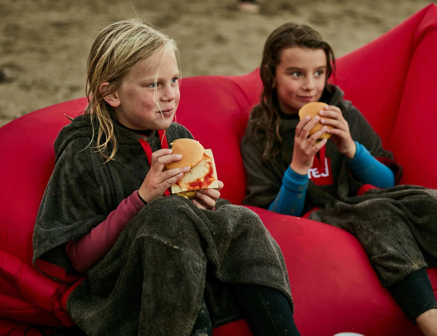 Red Paddle Towelling Beach Change Robe- Grey