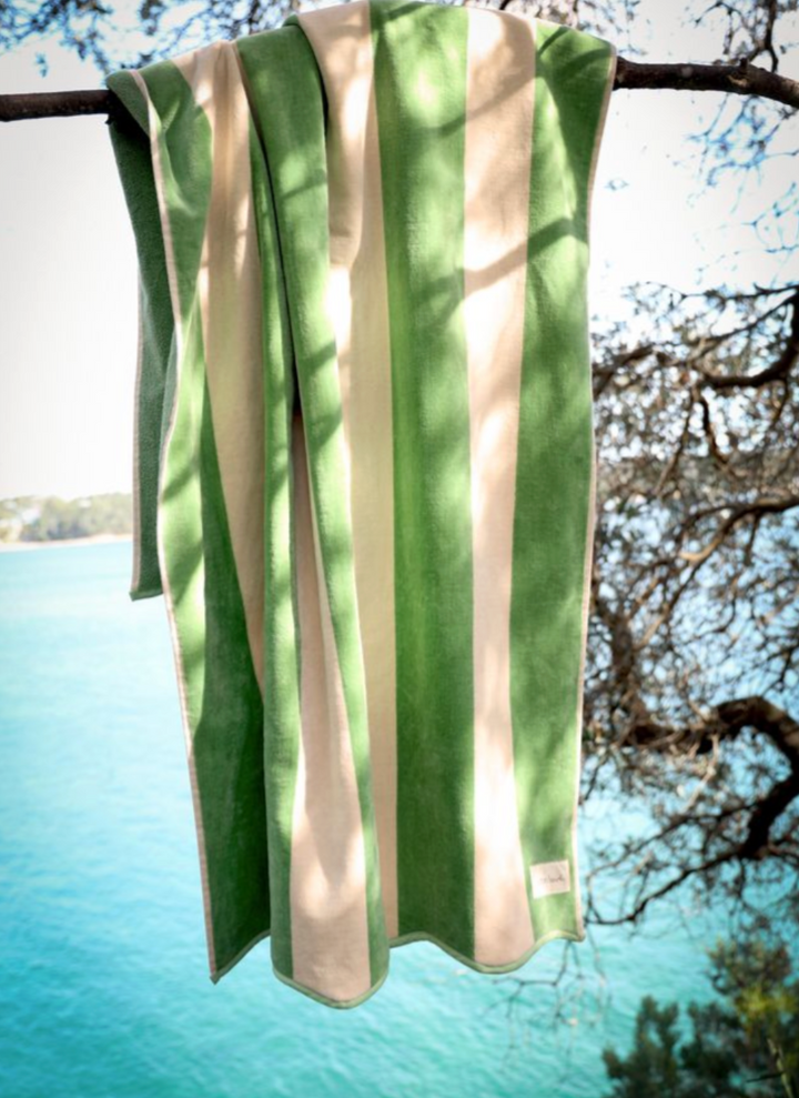 Cotton Beach Biarritz Beach Towel Scalloped Edge -Pistachio Stripe