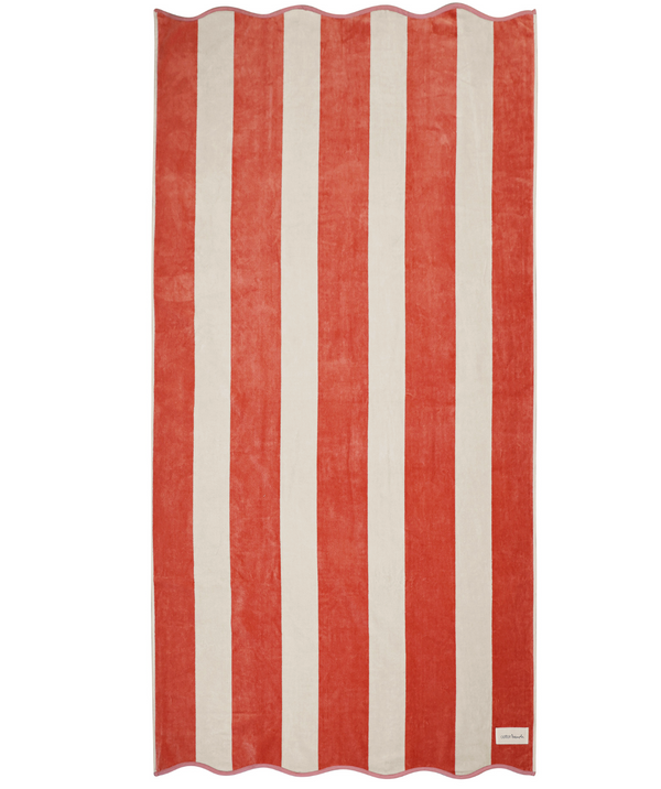 Cotton Beach Biarritz Beach Towel Scalloped Edge - Clay Stripe