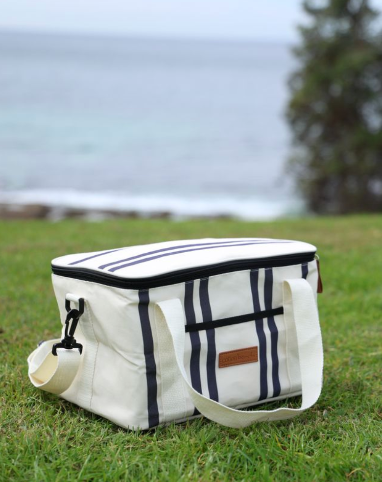 Cotton Beach St Tropez Insulated Cooler Bag - Black Stripe.