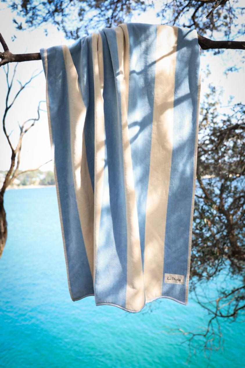 Cotton Beach Biarritz Beach Towel Scalloped Edge -Periwinkle Stripe