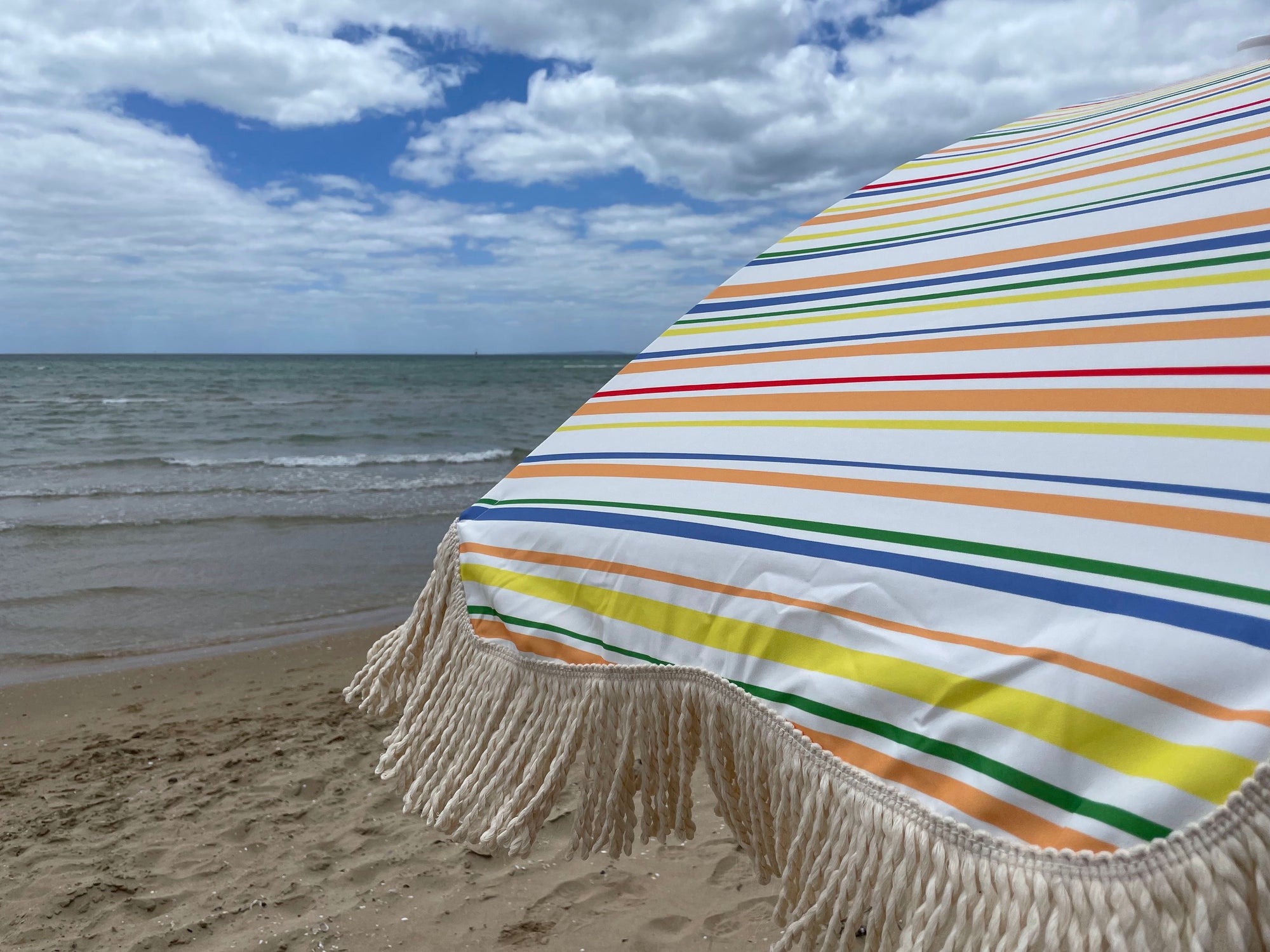 Pipi's of Rye - Premium Beach Umbrella- Retro Coastal Stripes Original
