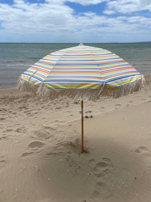 Pipi's of Rye - Premium Beach Umbrella- Retro Coastal Stripes Original