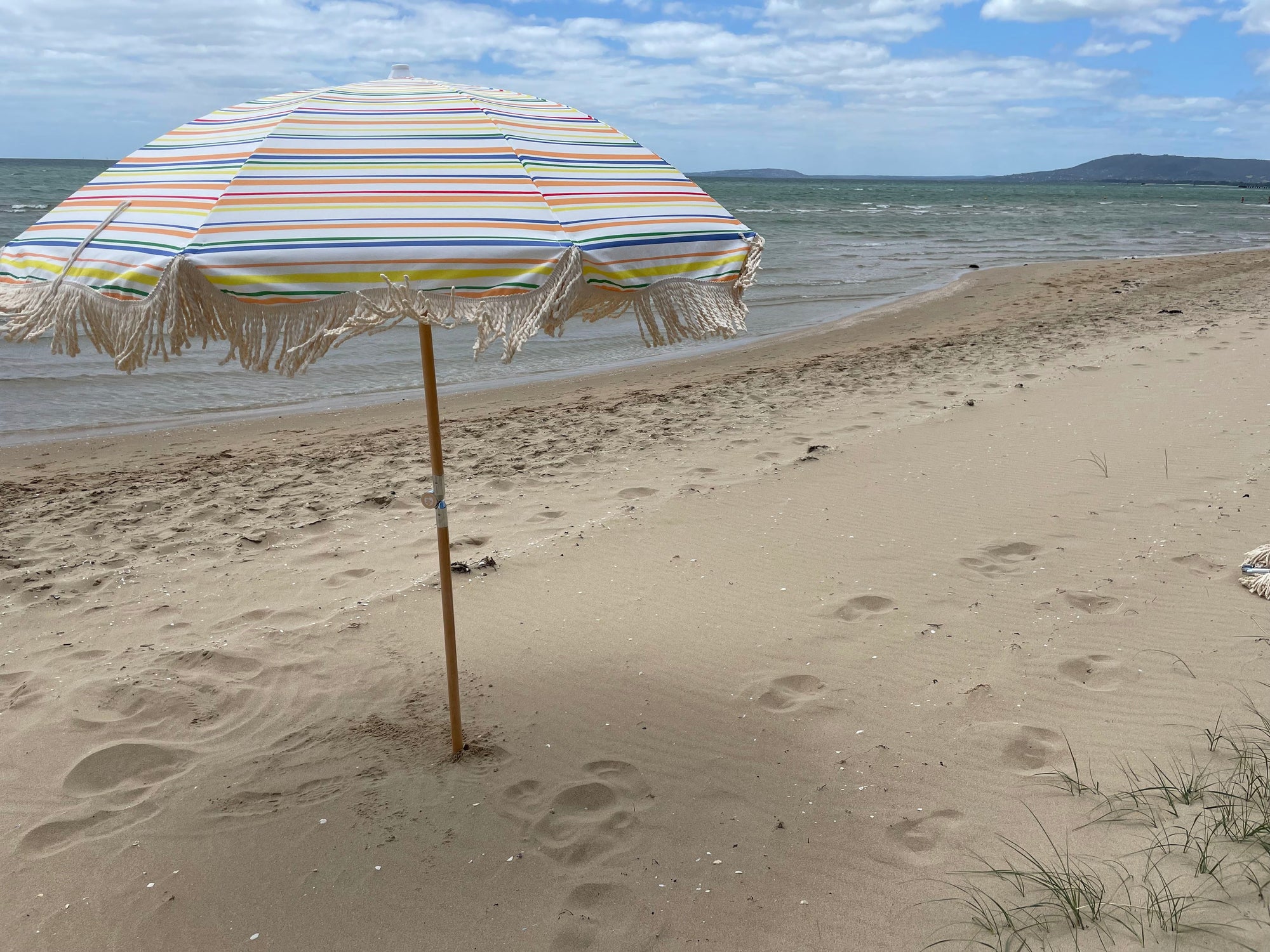 Pipi's of Rye - Premium Beach Umbrella- Retro Coastal Stripes Original