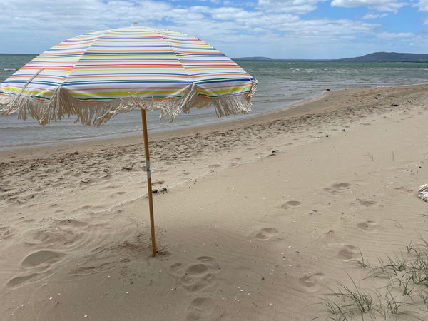 Pipi's of Rye - Premium Beach Umbrella- Retro Coastal Stripes Original