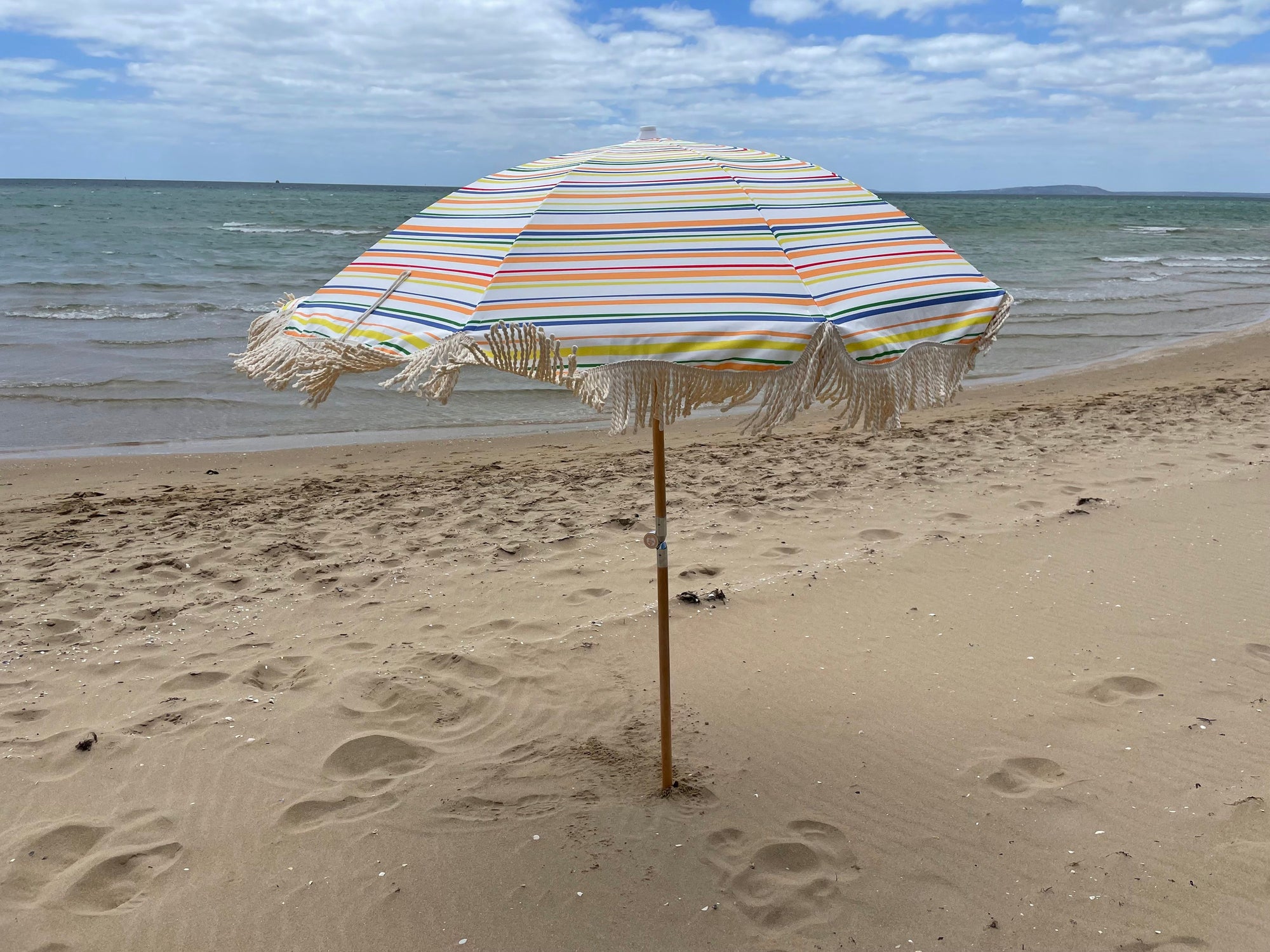 Pipi's of Rye - Premium Beach Umbrella- Retro Coastal Stripes Original