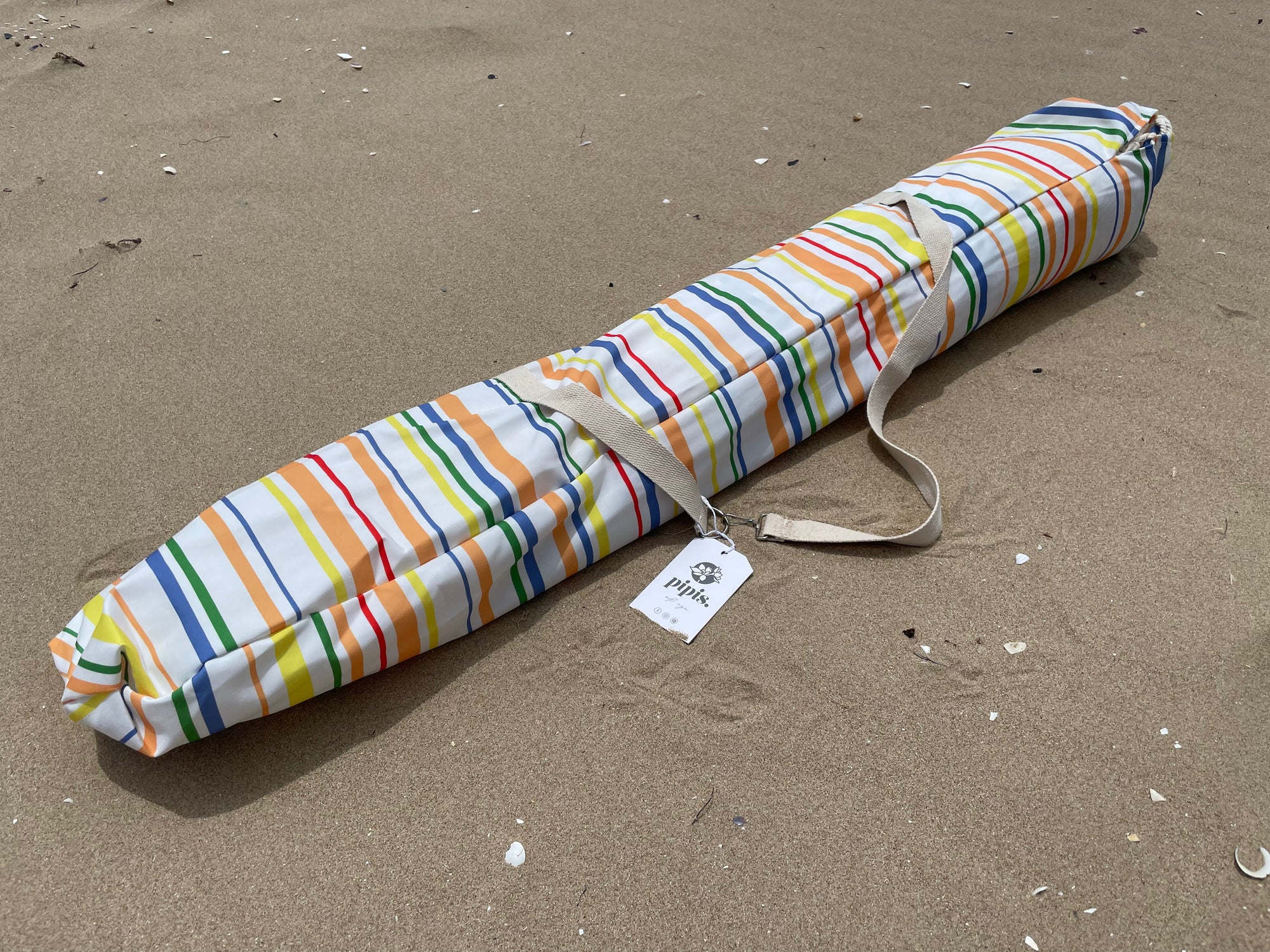 Pipi's of Rye - Premium Beach Umbrella- Retro Coastal Stripes Original