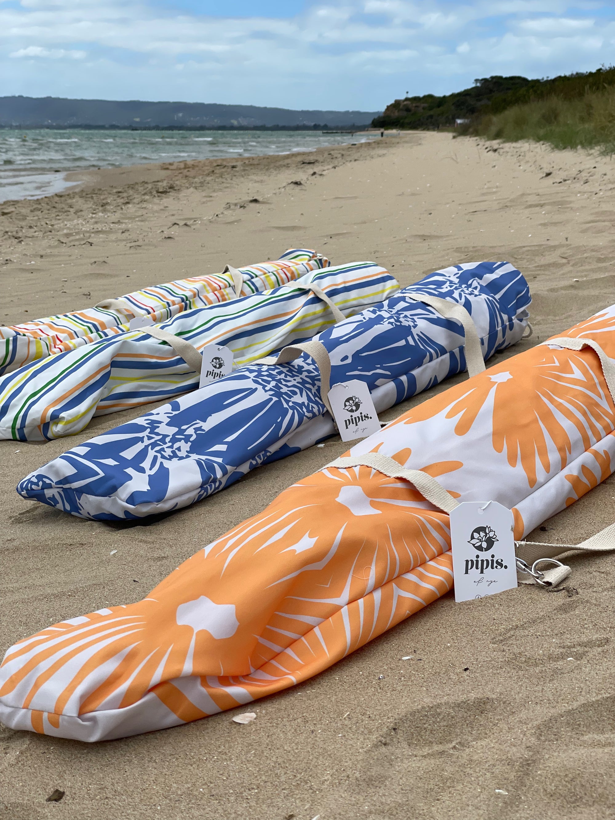 Pipi's of Rye -Premium Beach Umbrella -Coastal Floral Marigold