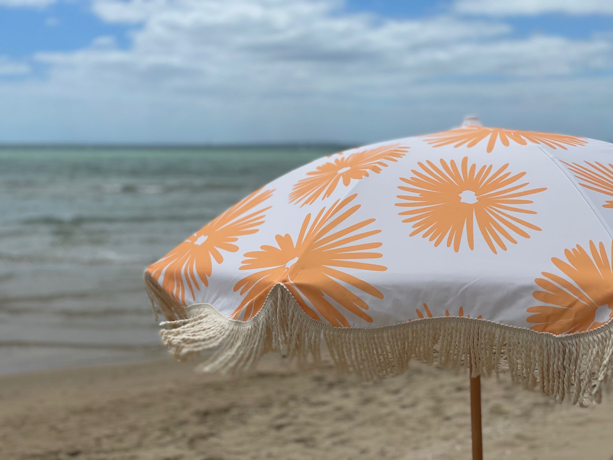 Pipi's of Rye -Premium Beach Umbrella -Coastal Floral Marigold