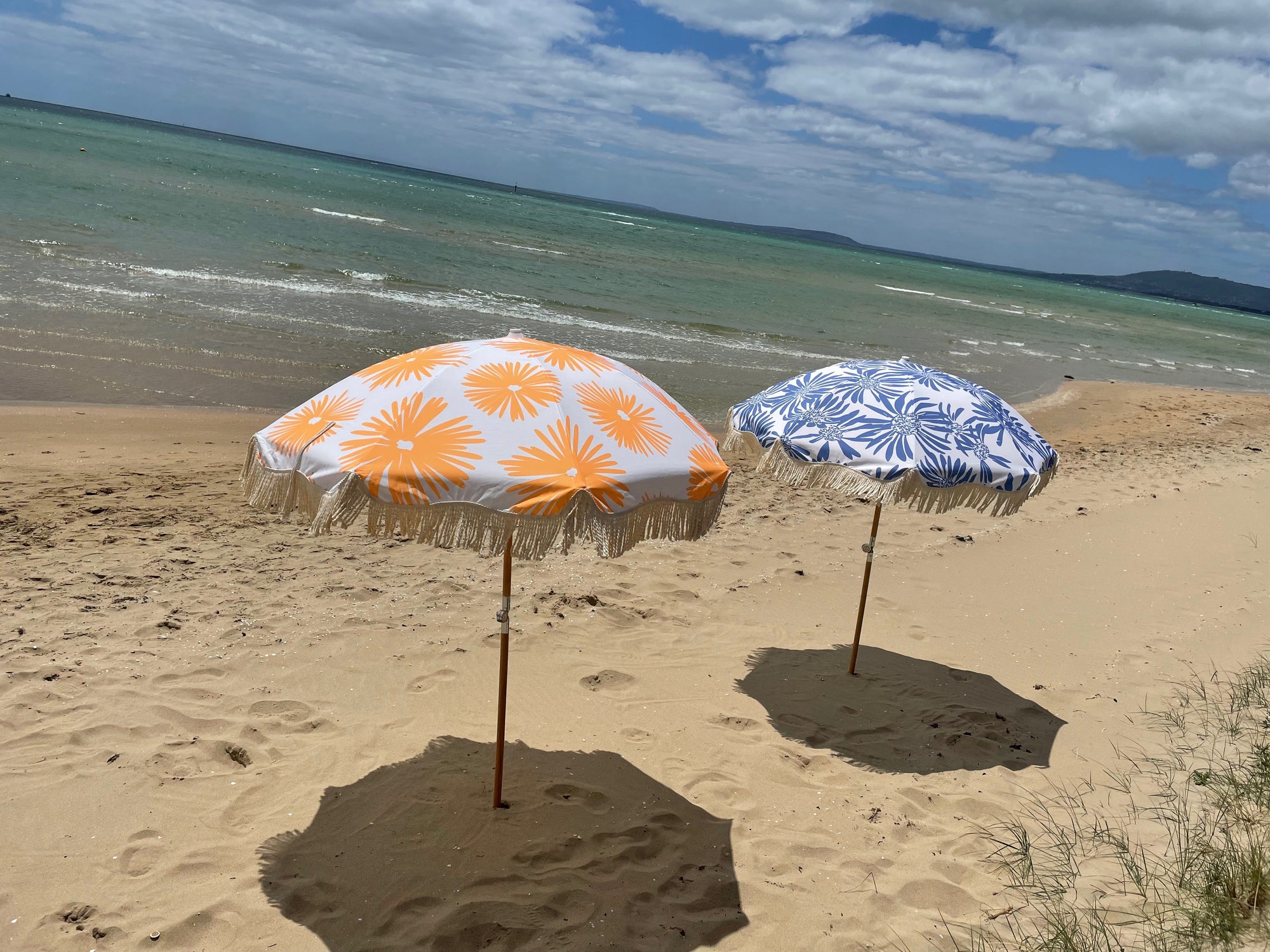 Pipi's of Rye - Premium Beach Umbrella- Coastal Floral Blue