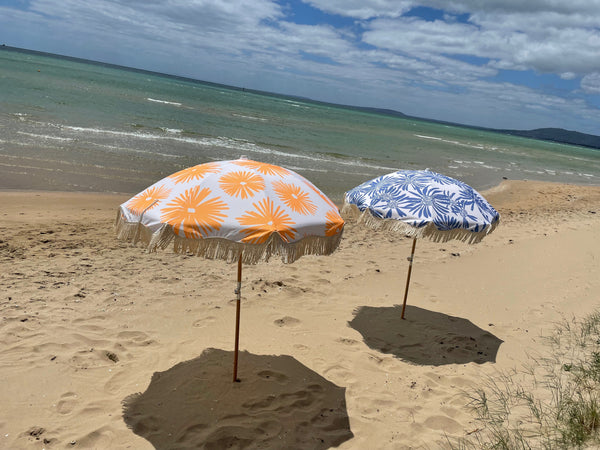 Pipi's of Rye - Premium Beach Umbrella- Coastal Floral Blue