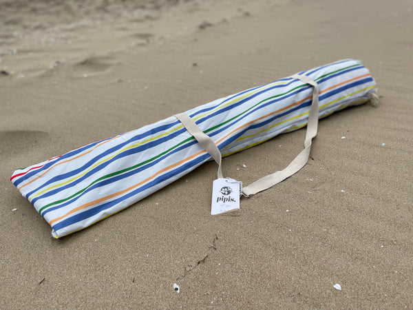 Pipi's of Rye - Premium Beach Umbrella- Retro Coastal Blue Multi