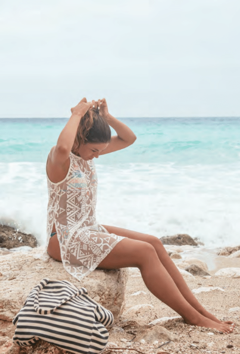 Pipi's of Rye - Premium Beach Umbrella- Coastal Floral Blue