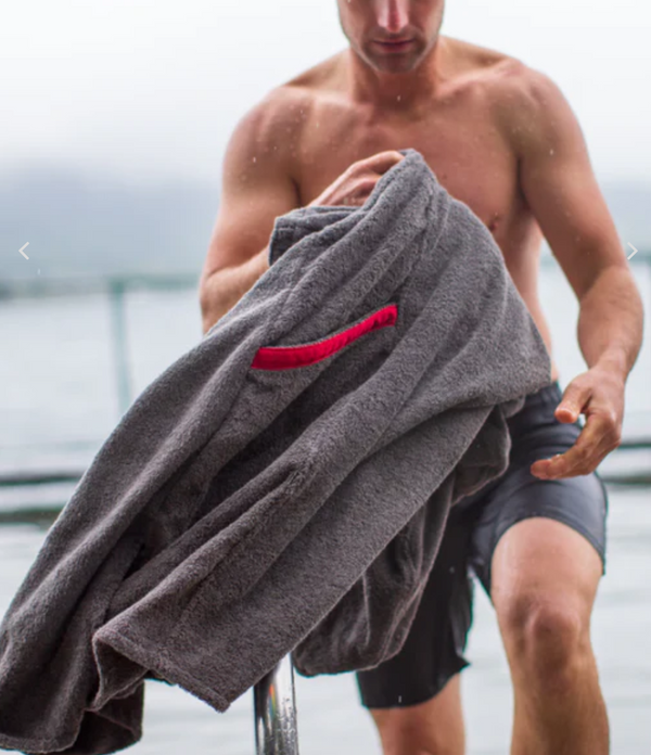 Red Paddle Towelling Beach Change Robe- Grey
