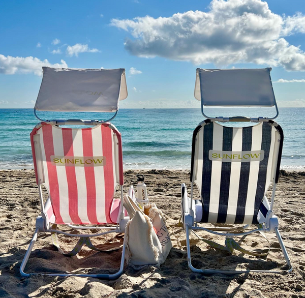 SunFiow Premium Beach Chair Bundle- Deep Blue Stripe