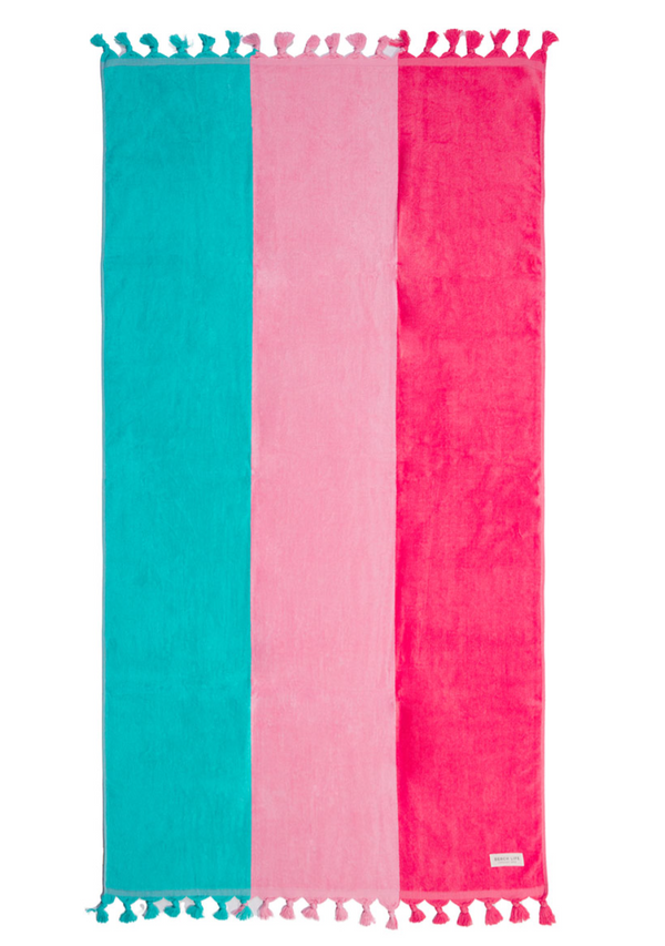 Beach Life Crescent Head Premium Towel- Pink & Blue