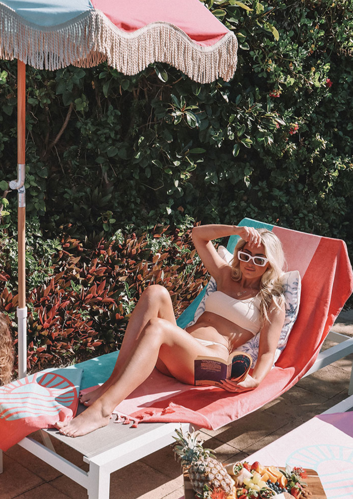 Beach Life Crescent Head Premium Towel- Pink & Blue